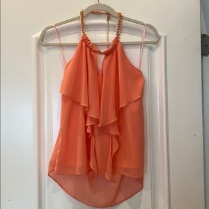 Chain link halter top. Sheer w/ruffles